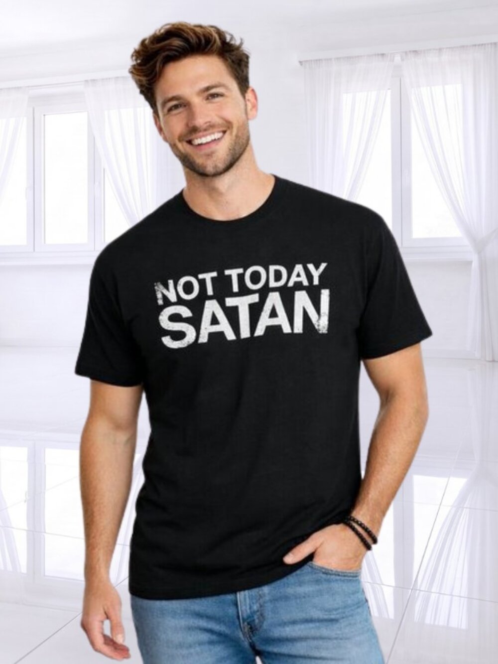Spencer’s “Not Today Satan” Graphic Tee NWT Black Cotton Statement Shirt Large